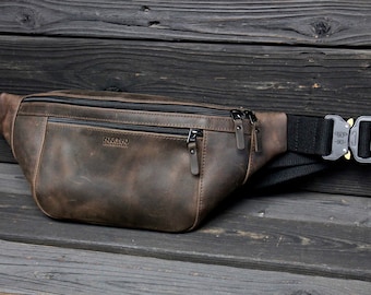 Brown leather hip bag, Brown leather waist bag, Men's leather waist bag, Women's brown leather hip bag, Brown leather crossbody bag
