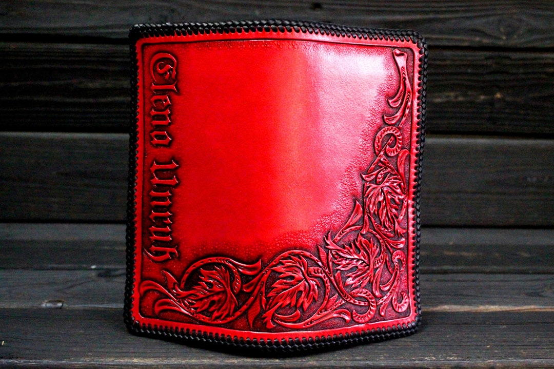 Personalized Red Leather Long Wallet Sheridan, Name Engraved Wallet ...