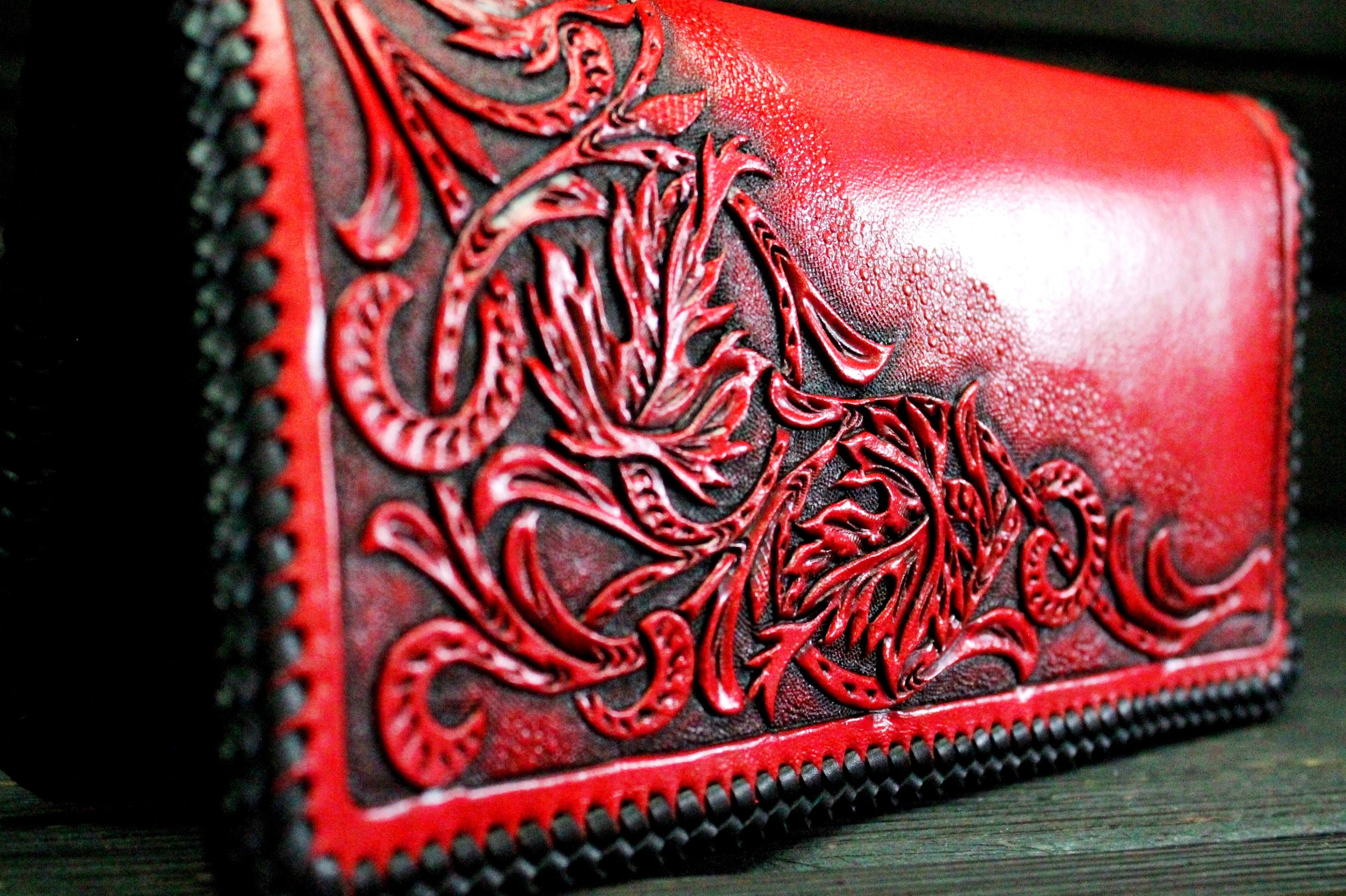Personalized Red Leather Long Wallet Sheridan, Name Engraved Wallet ...