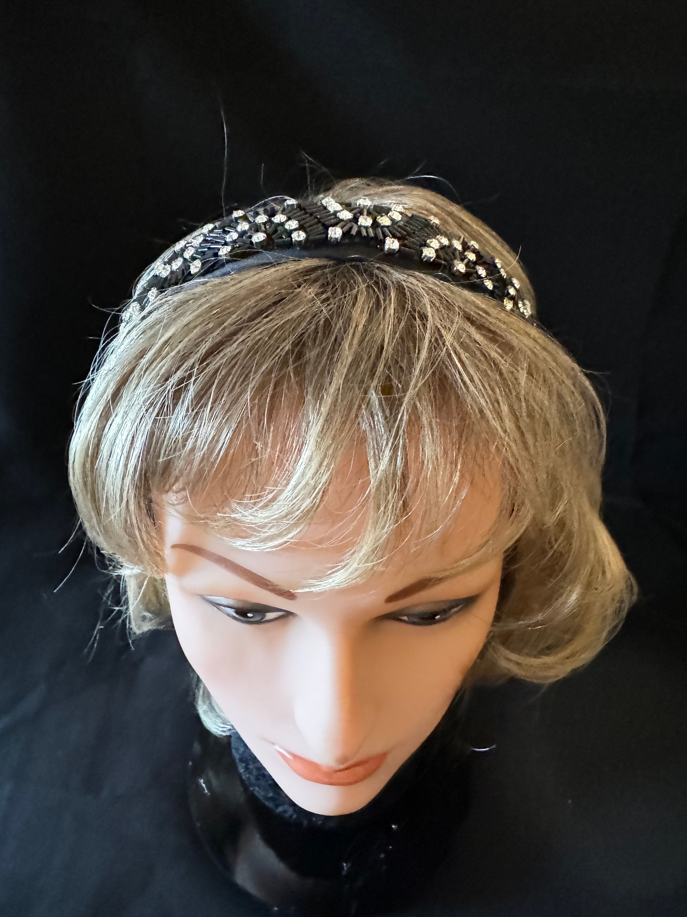 Elegant Black and Silver Headband for @eoneil904 Two-Tone Black Ivory Formal Headband Feather main image 4