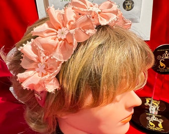 Beautiful  Blush Flower Headband, Flower hairpiece,headband,Pink Picot  flowers headband.