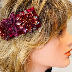 Gorgeous Floral Sequins Burgundy  Barrette.Hair Barrette, Floral Clip,Hair Barrette, Hair clips. Sold Individually.
