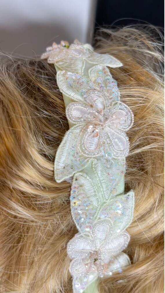 Floral Sequin Beaded Headband Twine and Love | Hand Beaded Floral Top Knot Headband  main image 3