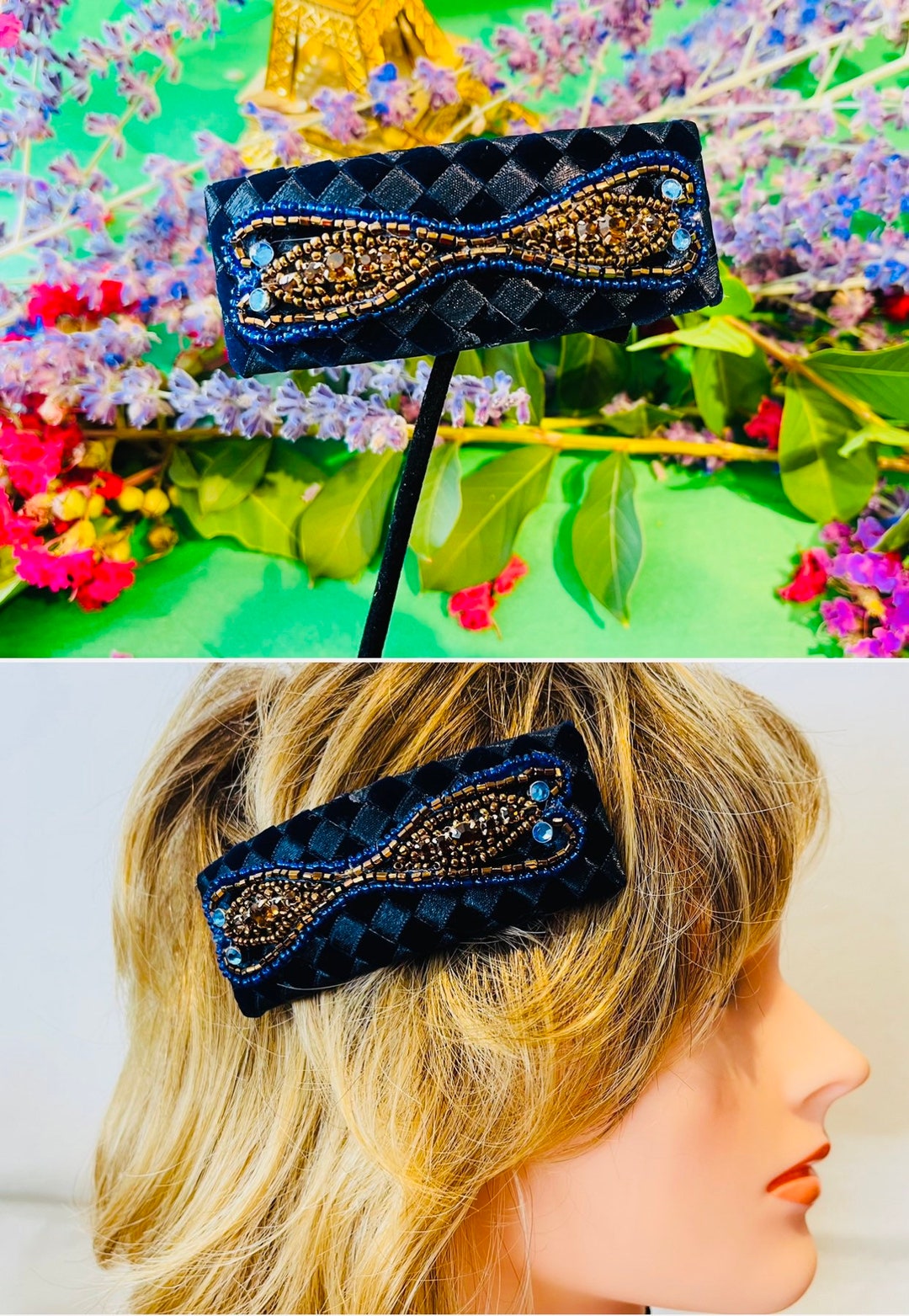 Beaded Blue Barrette Hair Chip Hair Jewel Hair Etsy