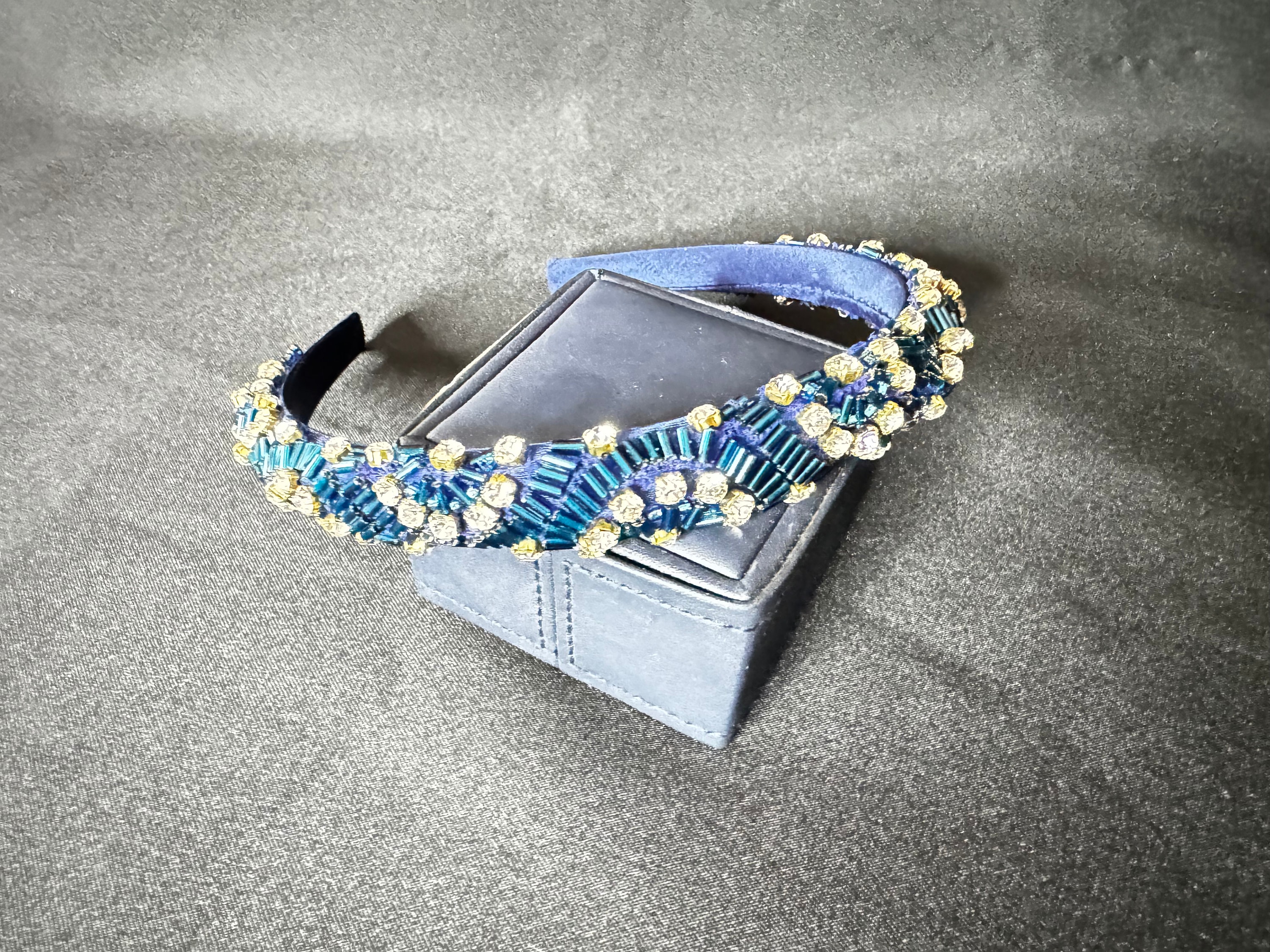 Vintage Blue Beaded Handmade Headband with Rhinestone Buckle Jewelled Headband Blue - Etsy main image 4