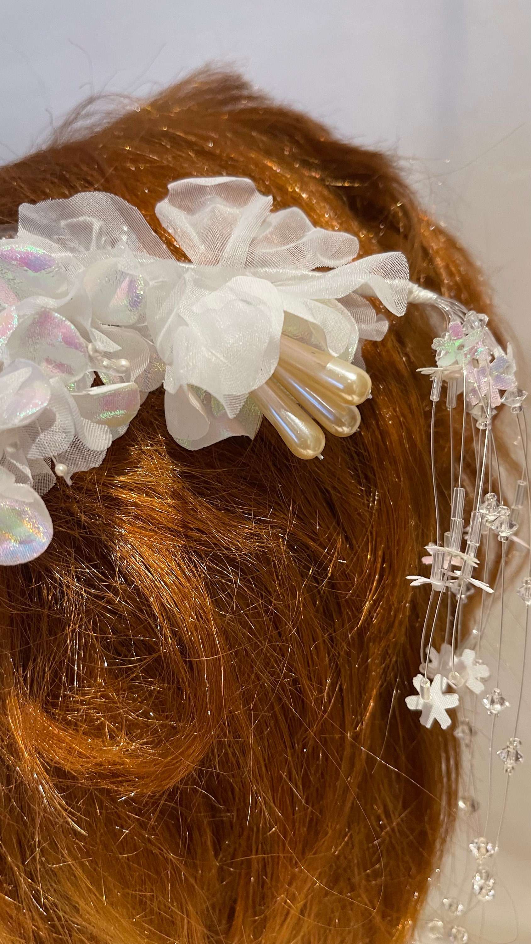 Bridal Pearl & Crystal Floral Headpiece - Ivory, Hair Comb,drop pearl earrings. Ivory and Co Silver Bloom Crystal and Pearl Floral Crescent  main image 4