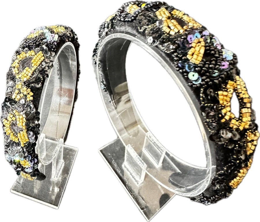 Gorgeous Beaded Black and Gold Beaded Headband. Fancy  display picture 1