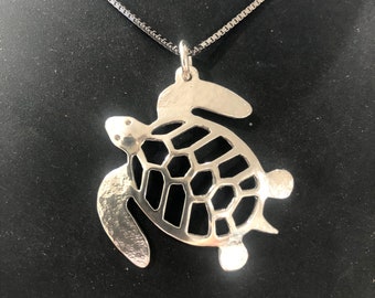 handmade silver cutout turtle pendant & chain