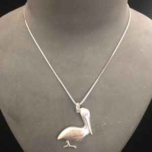 Handmade silver standing Pelican pendant & chain