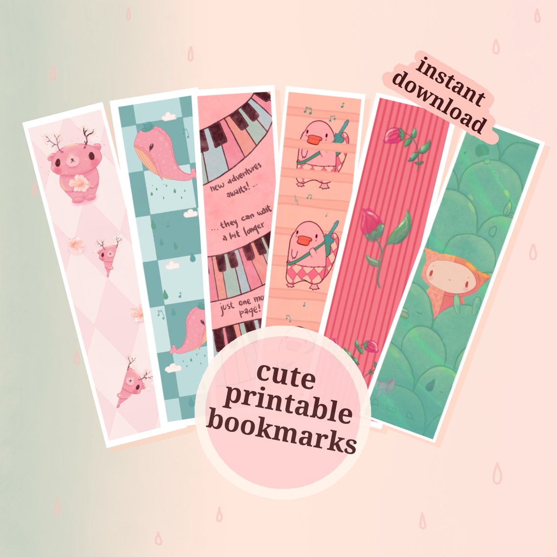 Cute Printable Bookmarks Digital download Printables Etsy