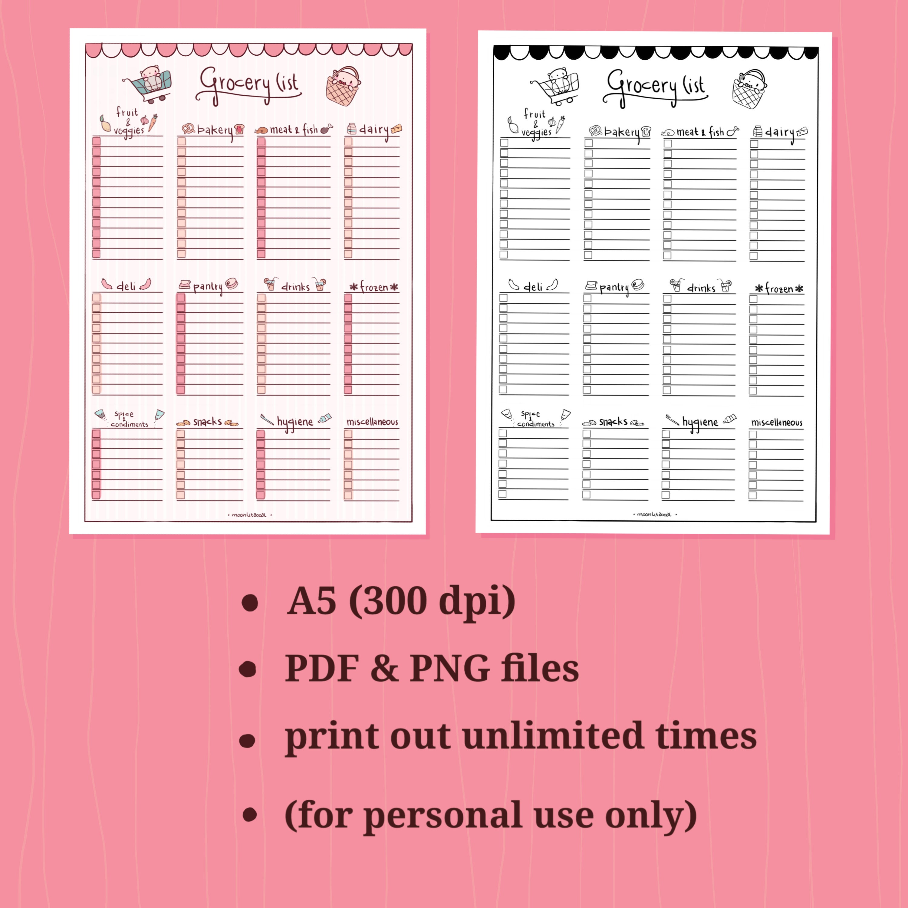 Cute categorized grocery list printable | Etsy