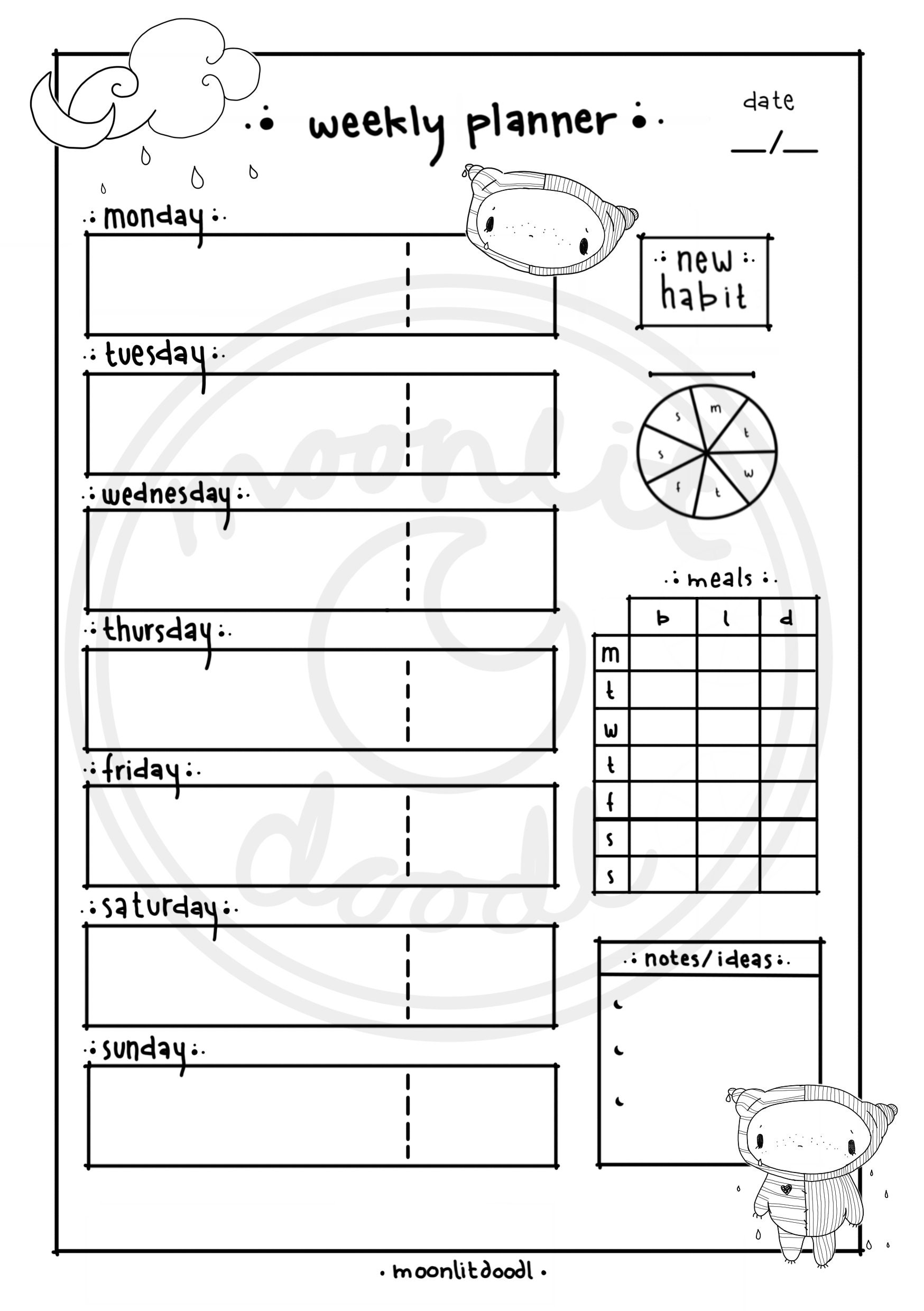 weekly planner sheet cute printable etsy