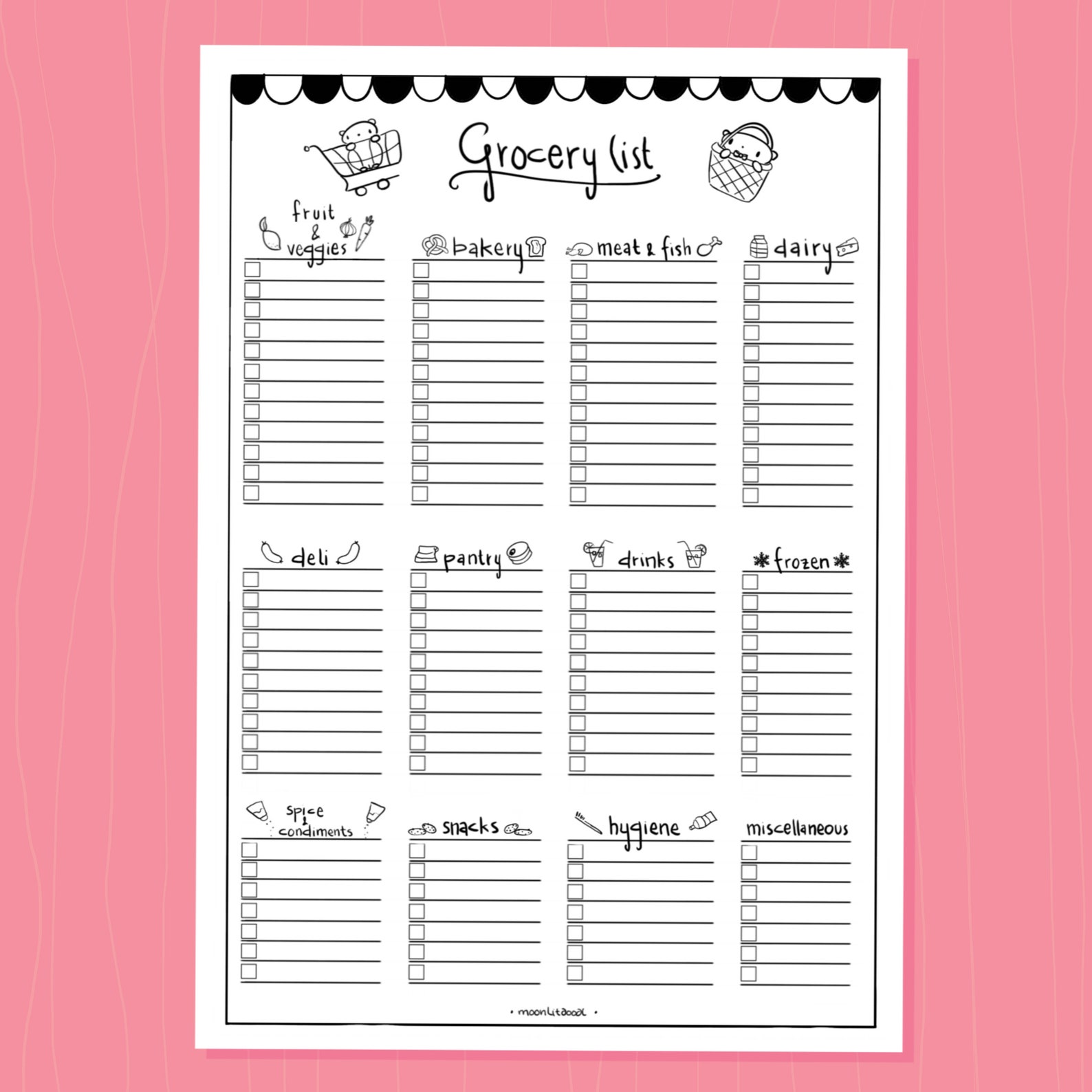 Cute Categorized Grocery List Printable | A4 A5 US Letter - Etsy