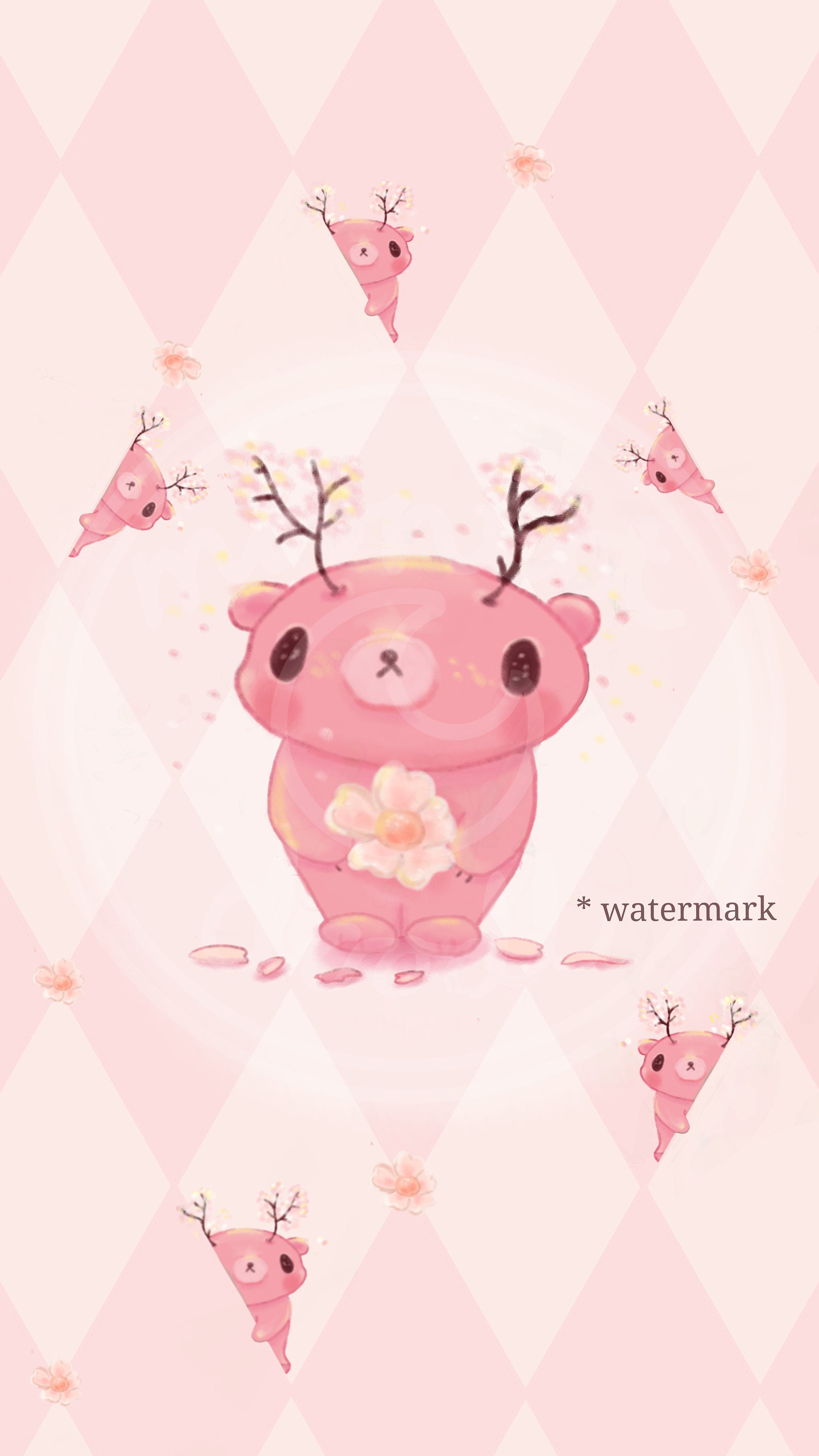 Cute phone wallpaper Pink bear Etsy