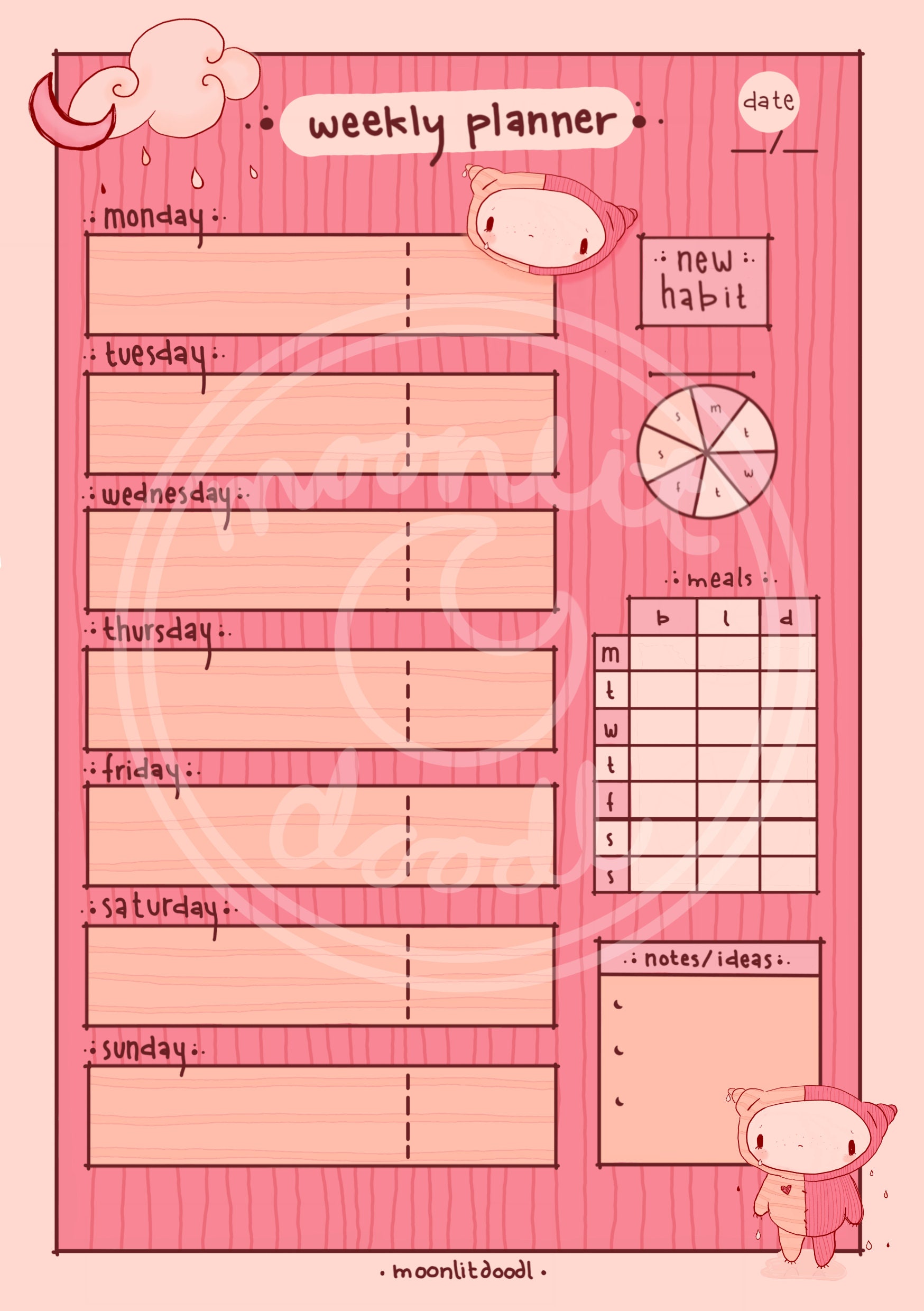 weekly planner sheet cute printable etsy