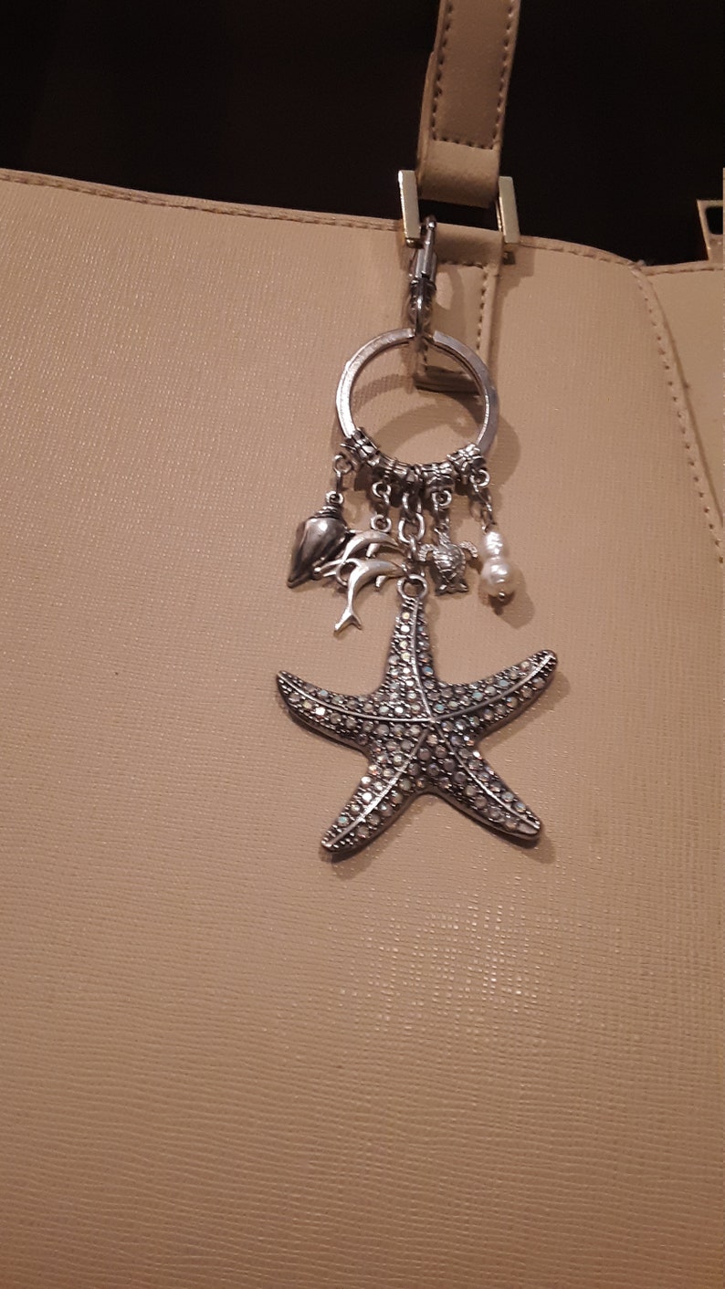 Silver Bling StarfishBeach Themed Purse Keyring Charms