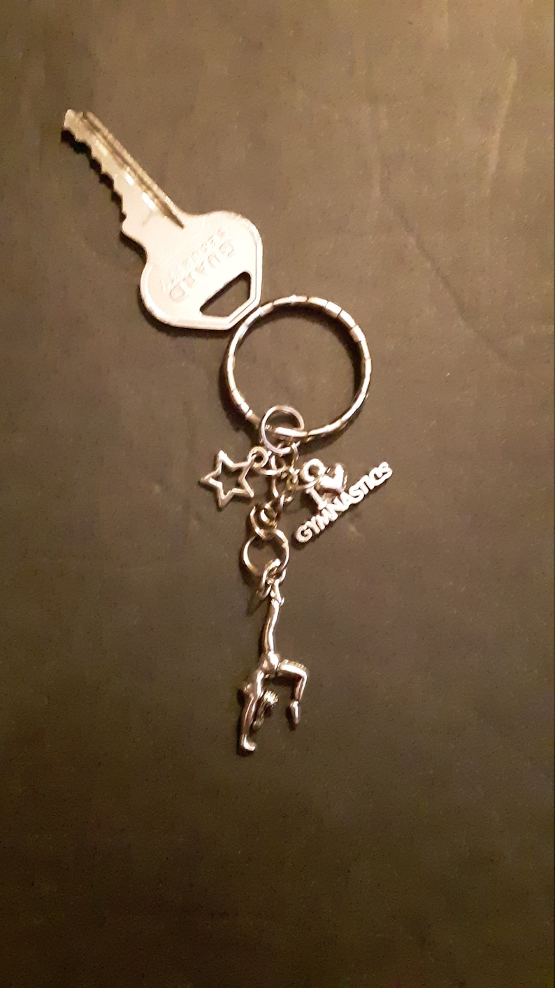 and star Keyring charm Silver Gymnastics Themed gymnast I love Gymnastics sign