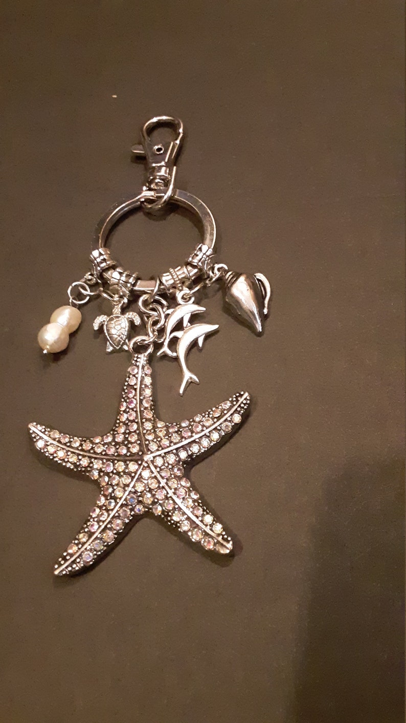 Silver Bling StarfishBeach Themed Purse Keyring Charms