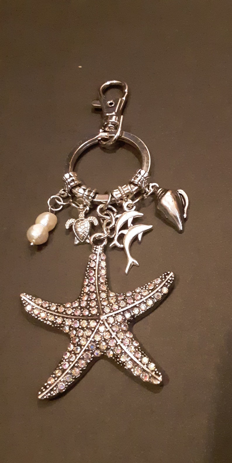 Silver Bling StarfishBeach Themed Purse Keyring Charms