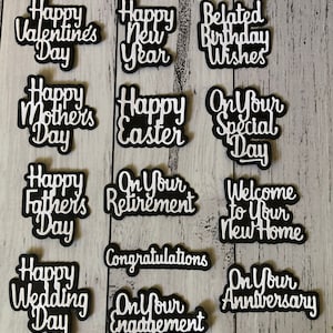 Occasion Word Embellishment Die Cutouts for Cardmaking - Mothers Day, Fathers Day, Wedding, Retirement, Anniversary, Easter, Congratulations