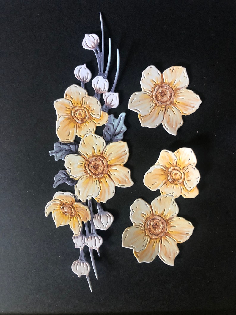 3 X Layering Flowers Die Cut Embellishments for Card Making