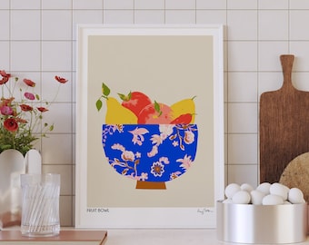 Fruit Market Art Print, Fruit Bowl Pears Apples, Kitchen Painting