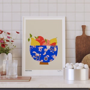 Stampa artistica del mercato della frutta, ciotola di frutta pere mele, dipinto da cucina