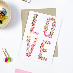 Carte vierge LOVE, carte de correspondance florale