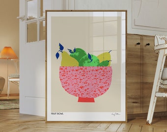 Fruit Bowl Art Print, Pears Apples Kitchen Decor