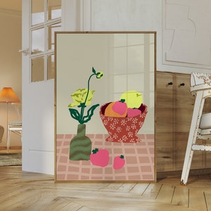 Fruit and Flowers, Modern Still Life, Kitchen Poster Wall Art