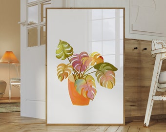 Watercolor Monstera Poster, Plant Painting Wall Art