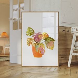 Watercolor Monstera Poster, Plant Painting Wall Art