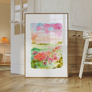 Watercolor Sunset Painting, Gallery Wall Art Print Poster