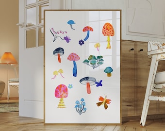 Impresión artística de hongos, póster de hongos para pared