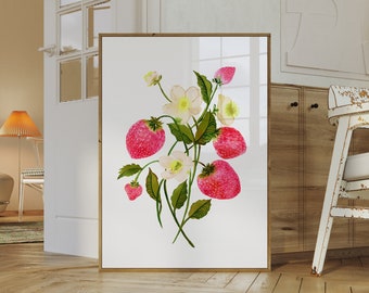 Botanical Strawberries Watercolor Art Print