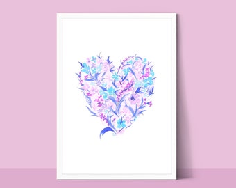 Pastel Heart Watercolor Print, Valentines Art, Girls Nursery Art