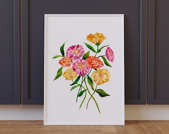 Zinnia Botanical Floral Watercolor Art Print