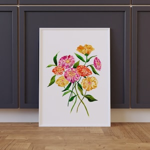 Zinnia Botanical Floral Watercolor Art Print