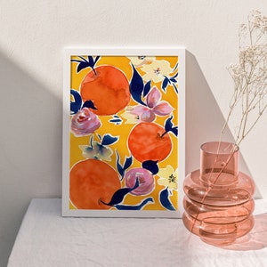 Oranges On Yellow, Orange Blossom Citrus Art Print Kitchen image 1