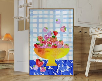 Bowl of Strawberries Kitchen Art Print
