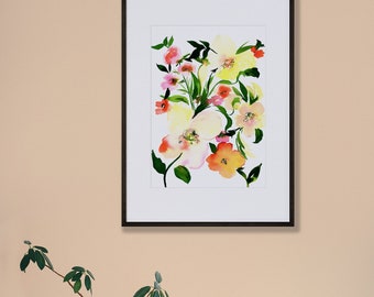 Citrus Blooms Watercolor Flowers, Art Print, Yellow Orange