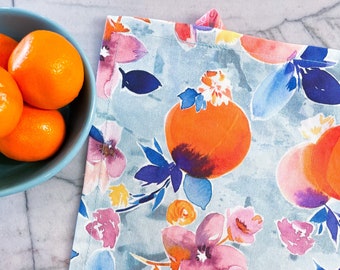 Watercolor Oranges Tea Towel Citrus Fruit Hostess Gift