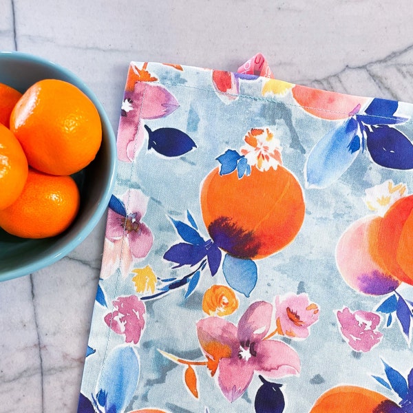 Watercolor Oranges Tea Towel Citrus Fruit Hostess Gift