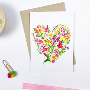 Floral Heart Blank Card, Love Note Card
