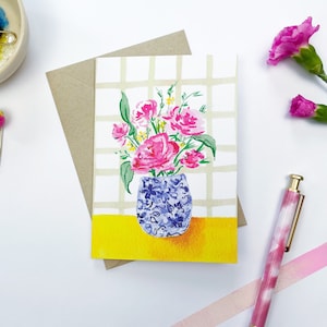 Carte de correspondance bouquet floral, pot de gingembre, merci, professeur