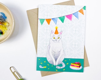 Birthday Cat Blank Card, Happy Birthday Note Card, Stationary