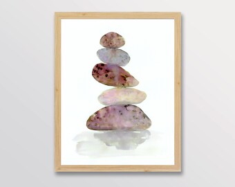 Rock Pile, Stone Cairn Watercolor Art Print