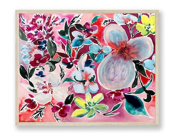 Wildflowers Abstract Watercolor Painting 16"x20" Original Art