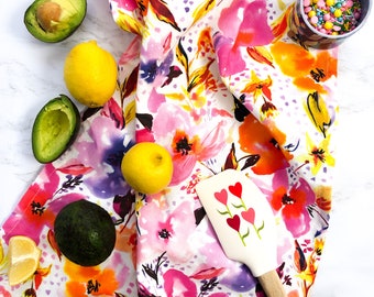 Watercolor Floral Tea Towel Bright Kitchen
