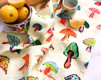 Mushroom Tea Towel Hostess Gift, Kitchen Kitsch, Retro Decor